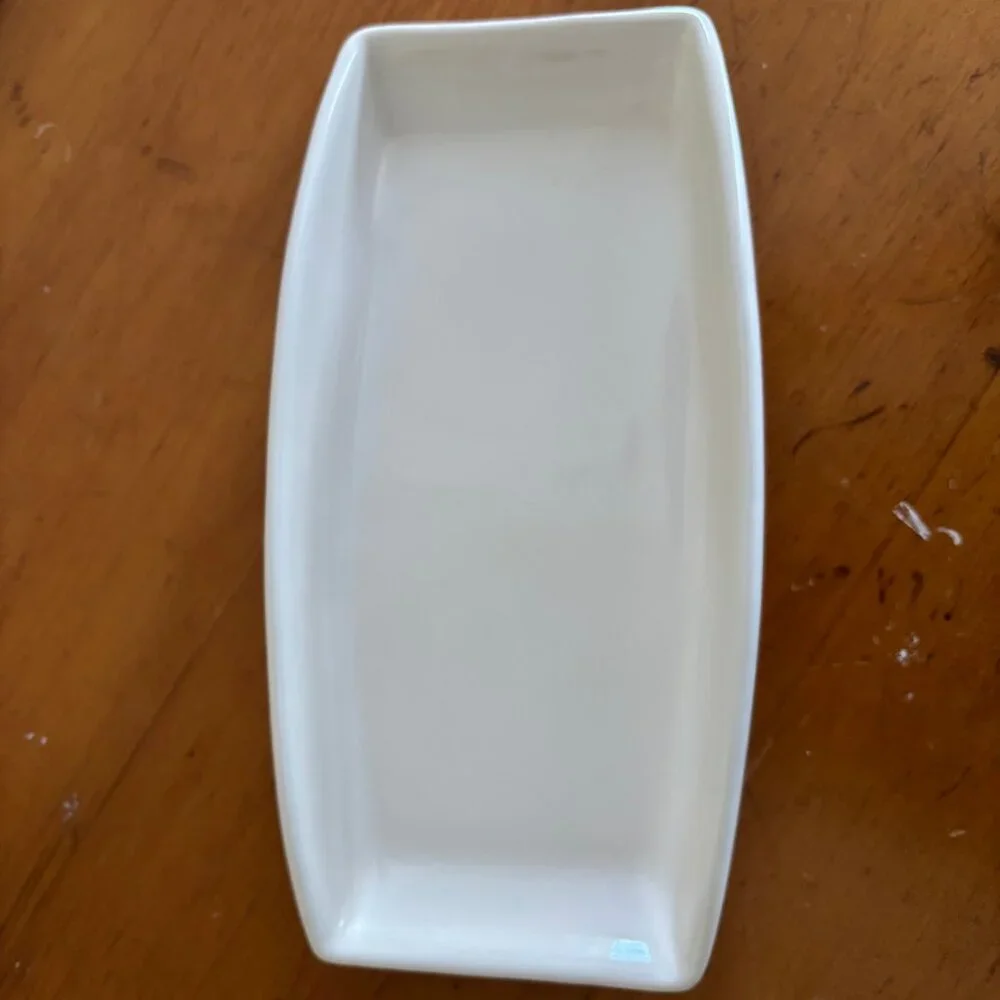 Off White Ceramic Rectangular Trinket Dish